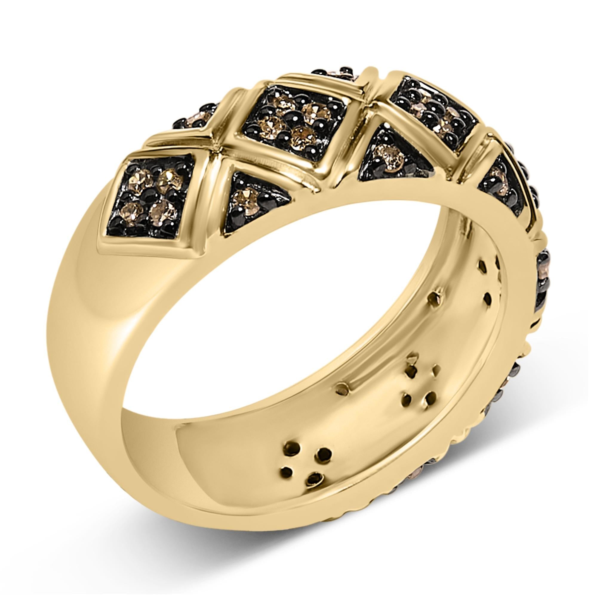 10K Yellow Gold Plated .925 Sterling Silver 3/8 Cttw Champagne Diamond Geometric Style Band Ring