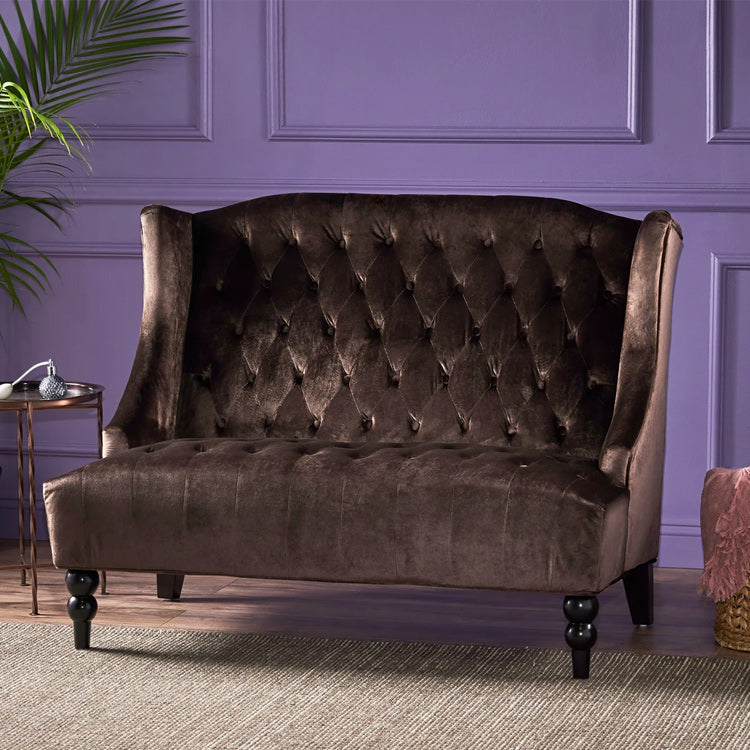 Tufted High Winged Back Velvet Loveseat